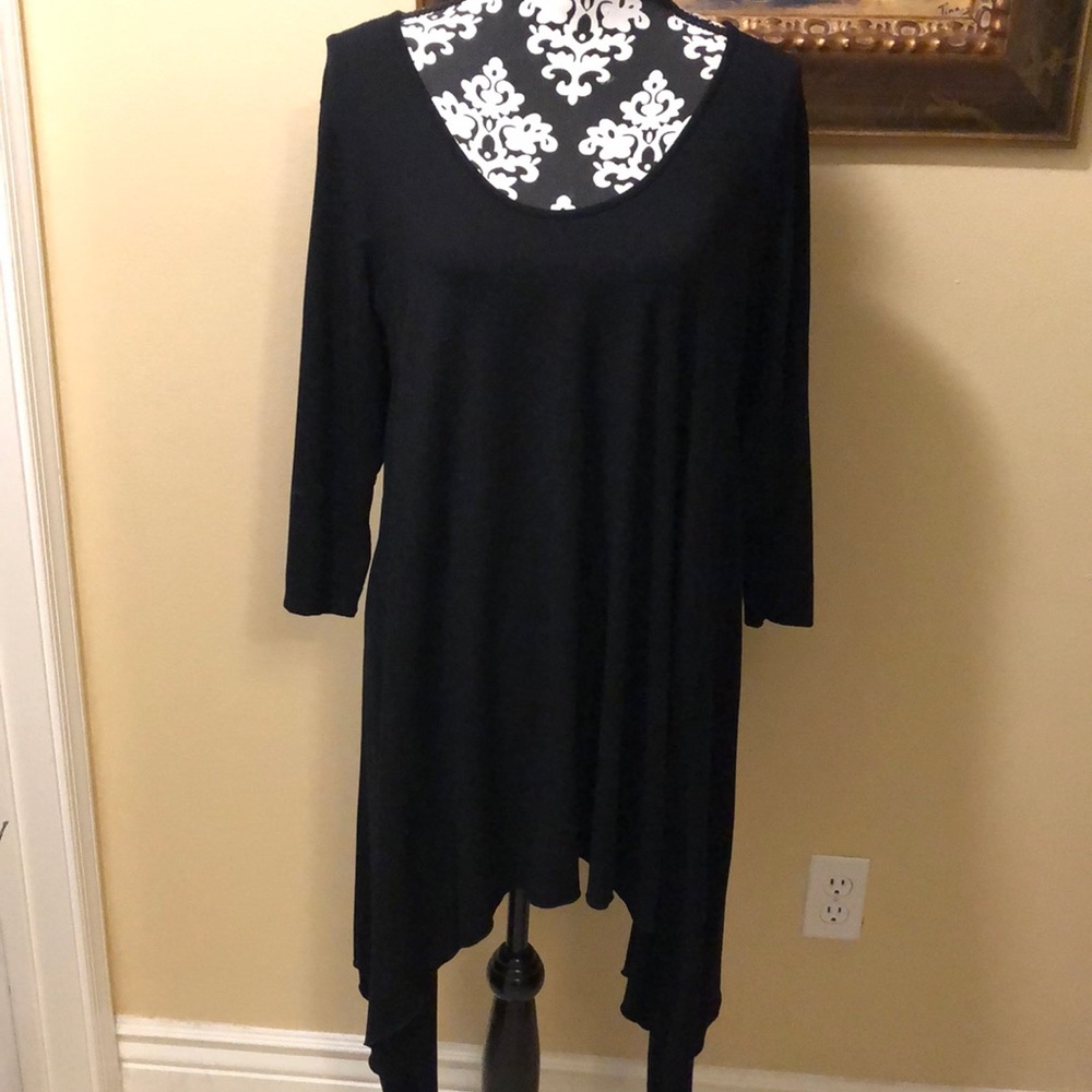 Zen-Knits Bodycon Long-sleeved wide round neck asymmetrical hem stretchy tunic